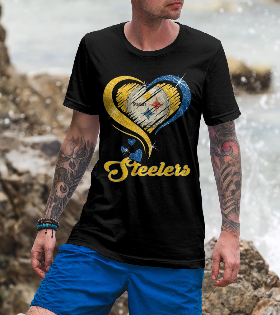 Pittsburgh Steelers Heart And Stars Glitter T-Shirt