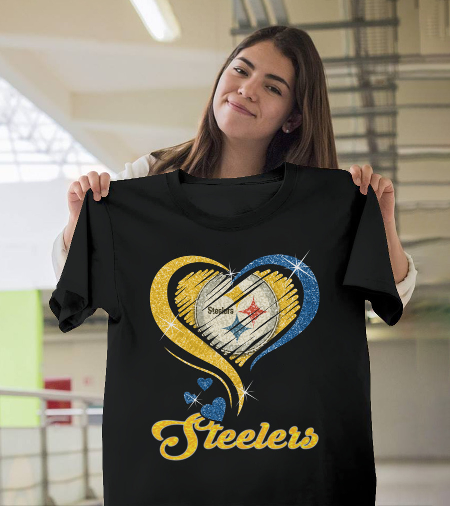 Pittsburgh Steelers Heart And Stars Glitter T-Shirt