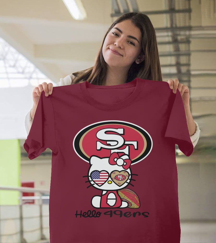 Hello 49ers San Francisco 49ers Football Fan Heart Kitty T-Shirt