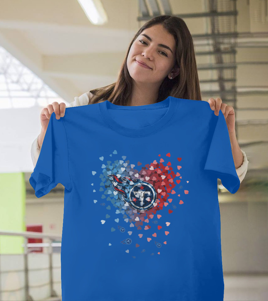 Tennessee Titans Heart Logo Red And Blue Hearts T-Shirt