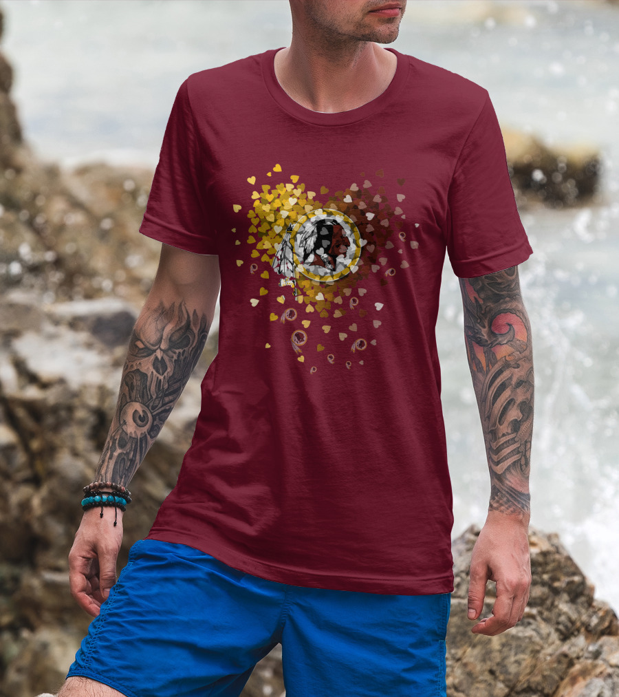 Washington Redskins Heart-Shaped Design With Logo And Colorful Hearts T-Shirt