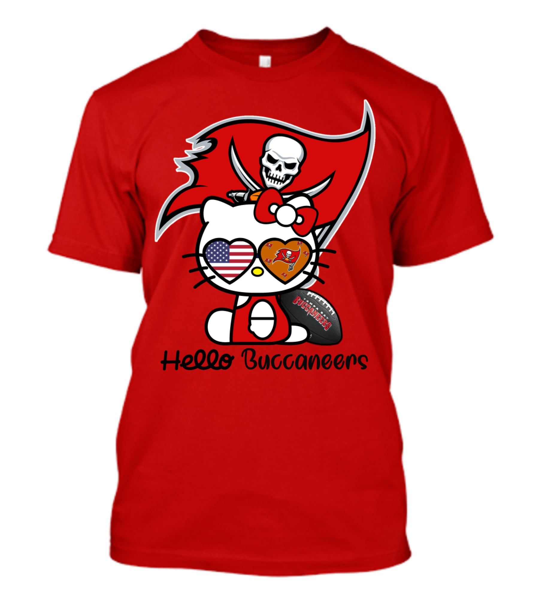 Hello Buccaneers Tampa Bay Buccaneers Football Skull Flag Kitty T-Shirt