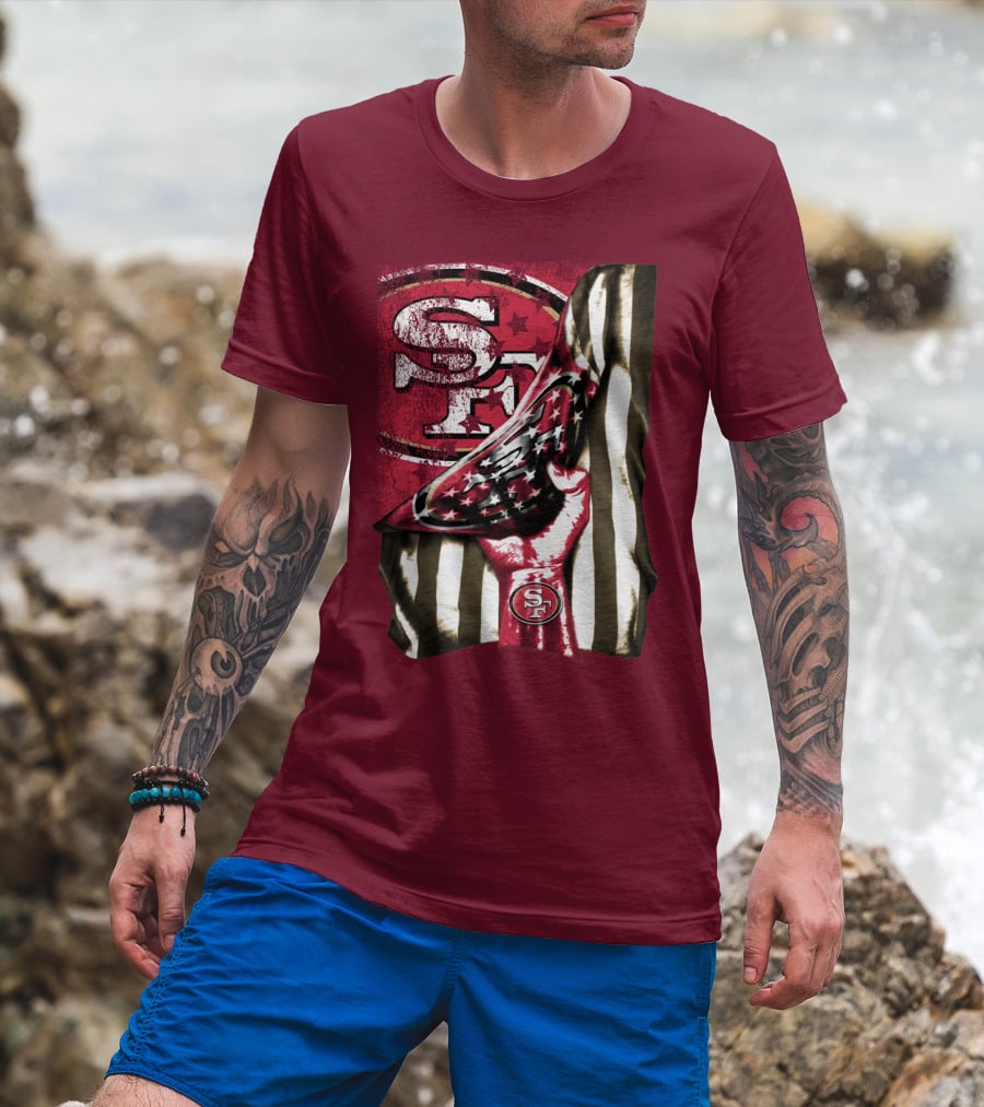 San Francisco 49ers Sf Hand Flag Stars Stripes T-Shirt