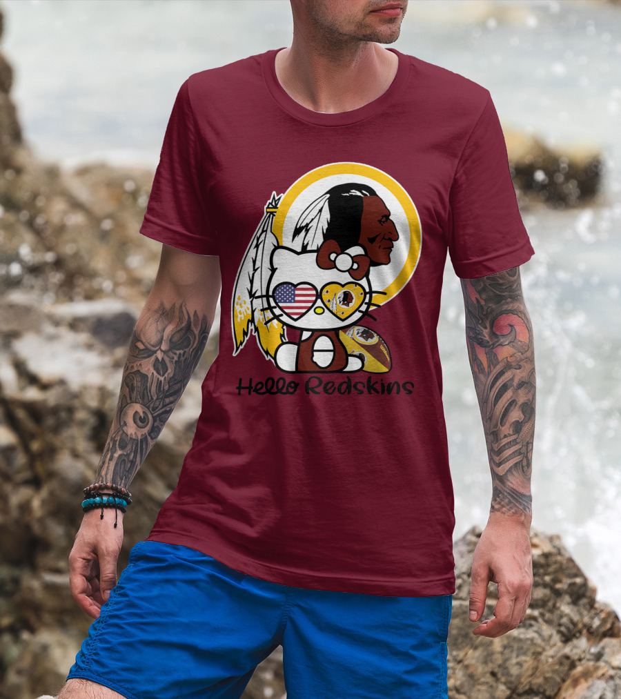 Hello Redskins Icon With Character And Feathers T-Shirt