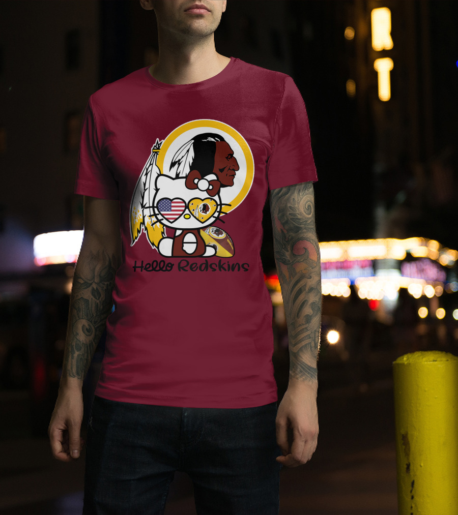 Hello Redskins Icon With Character And Feathers T-Shirt