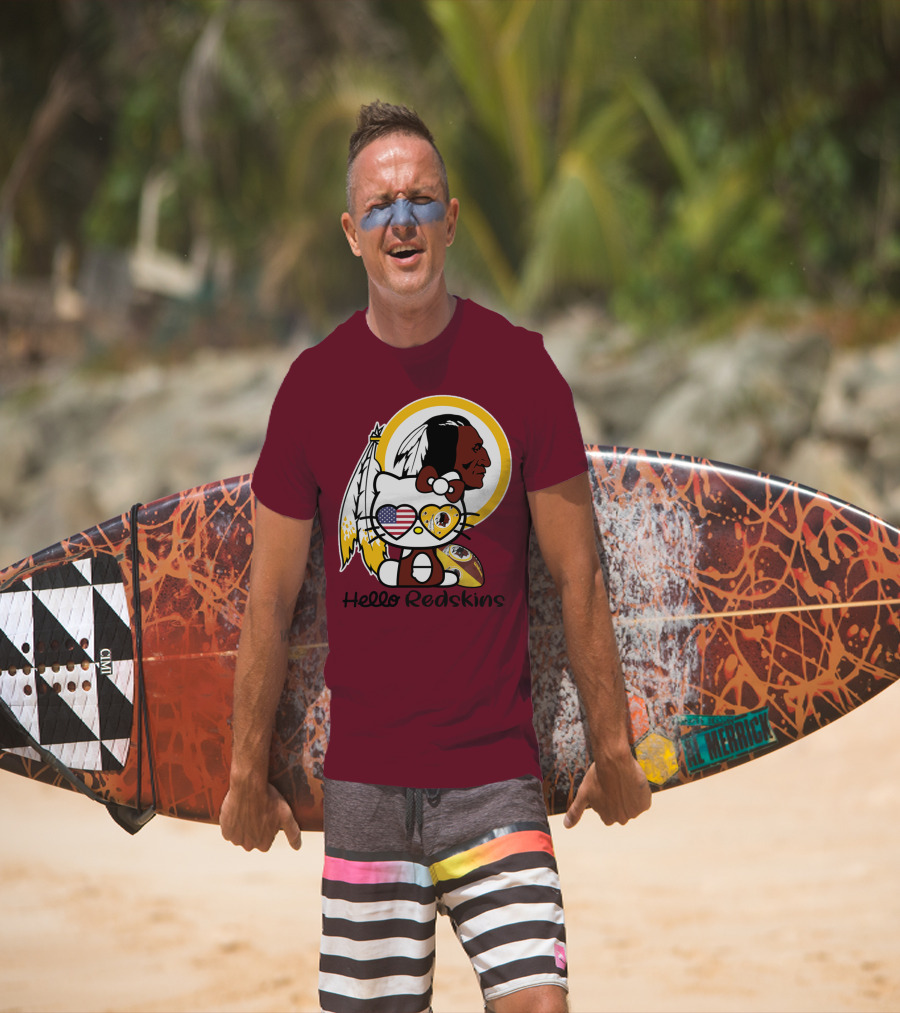 Hello Redskins Icon With Character And Feathers T-Shirt
