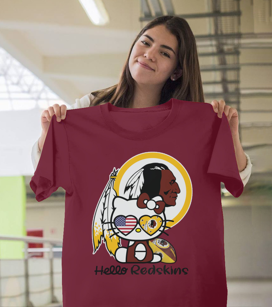 Hello Redskins Icon With Character And Feathers T-Shirt