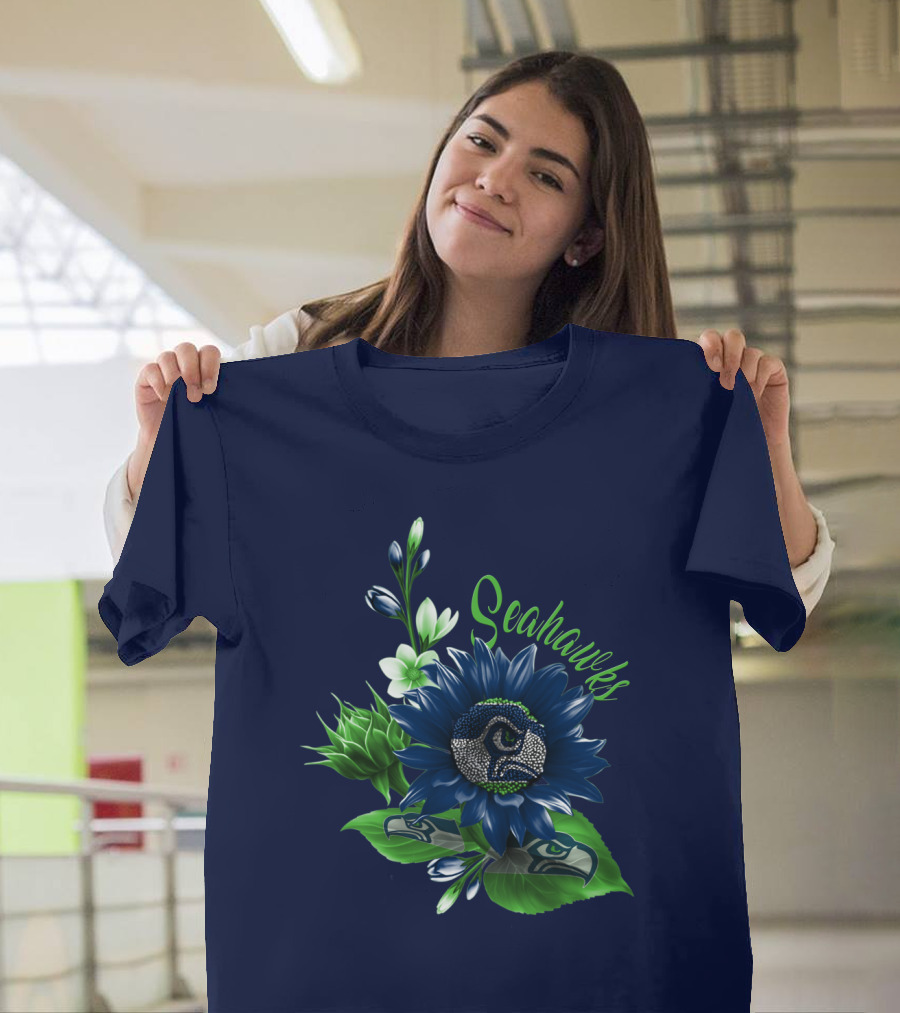 Seahawks Flower Design With Team Logo Elements T-Shirt