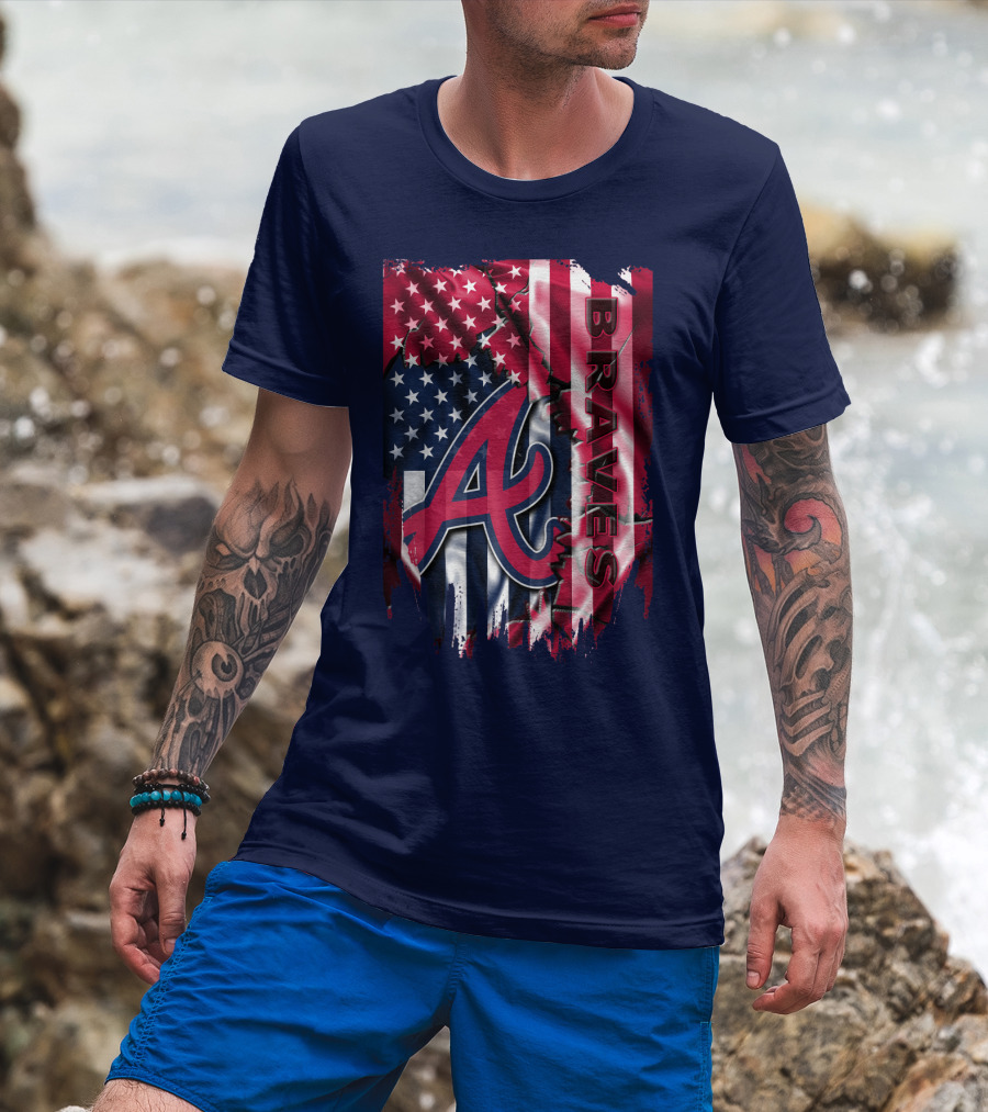 Atlanta Braves American Flag Grunge Style T-Shirt
