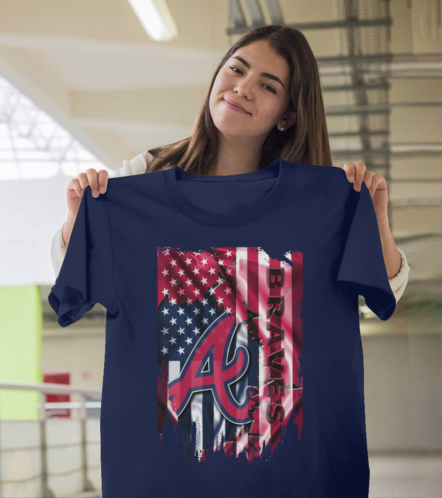Atlanta Braves American Flag Grunge Style T-Shirt