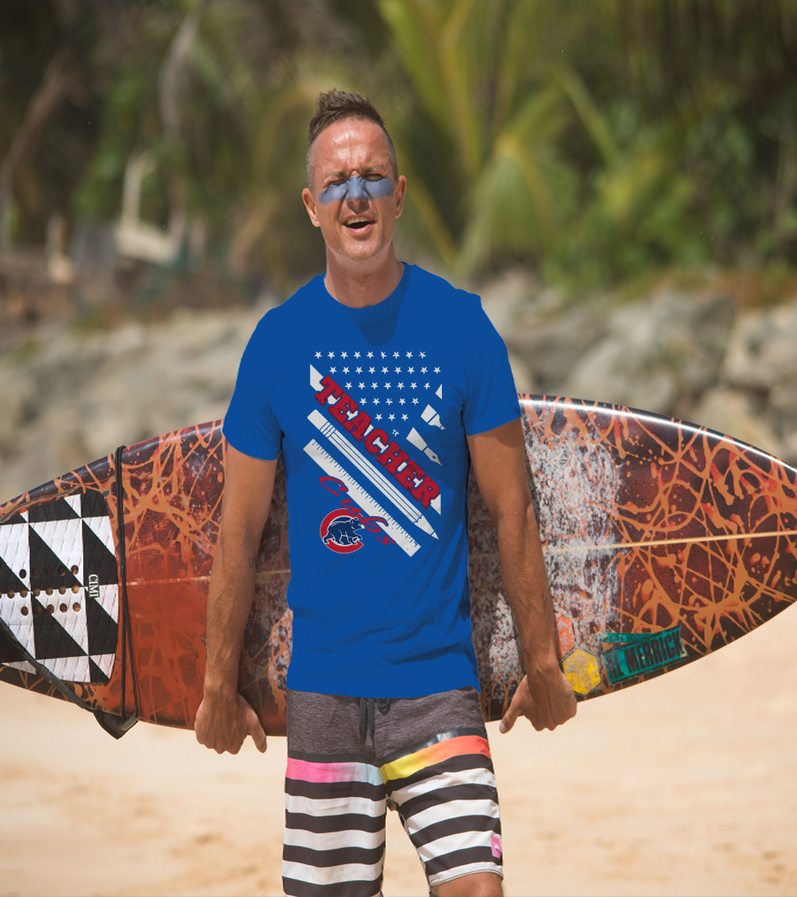 Teacher Cubs American Flag Baseball T-Shirt