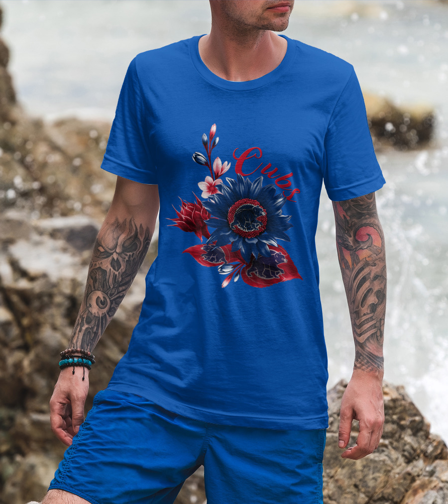 Cubs Blue And Red Floral T-Shirt