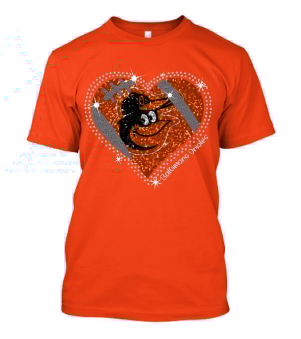 Baltimore Orioles Sparkling Heart And Baseball T-Shirt