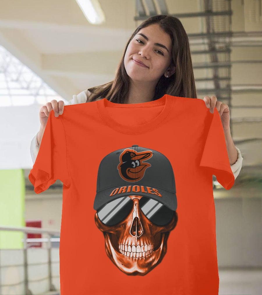 Baltimore Orioles Skull With Cap T-Shirt