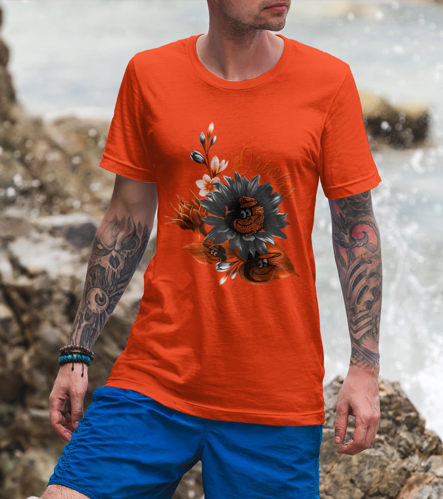 Orioles Sunflower Floral Design Baltimore Orioles T-Shirt