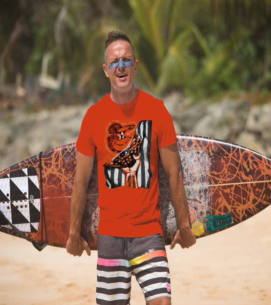 Baltimore Orioles American Flag Fist Logo On Orange T-Shirt