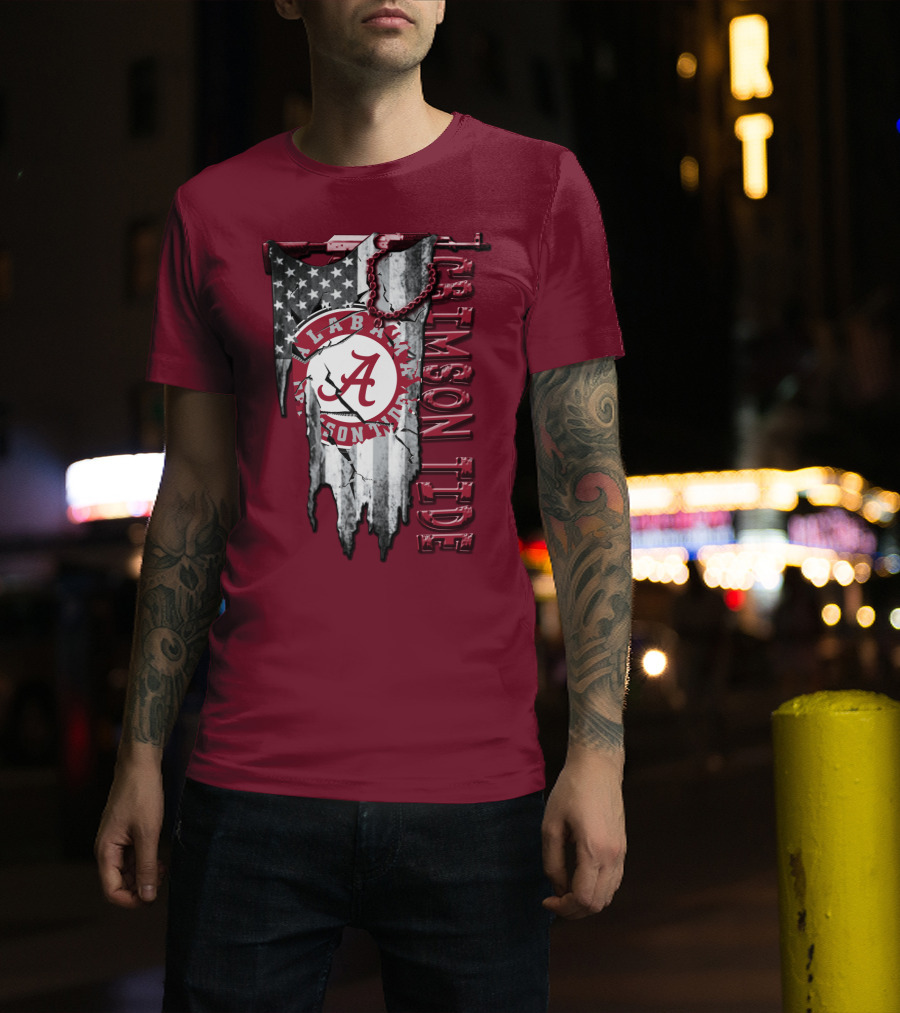 Alabama Crimson Tide American Flag Distressed T-Shirt