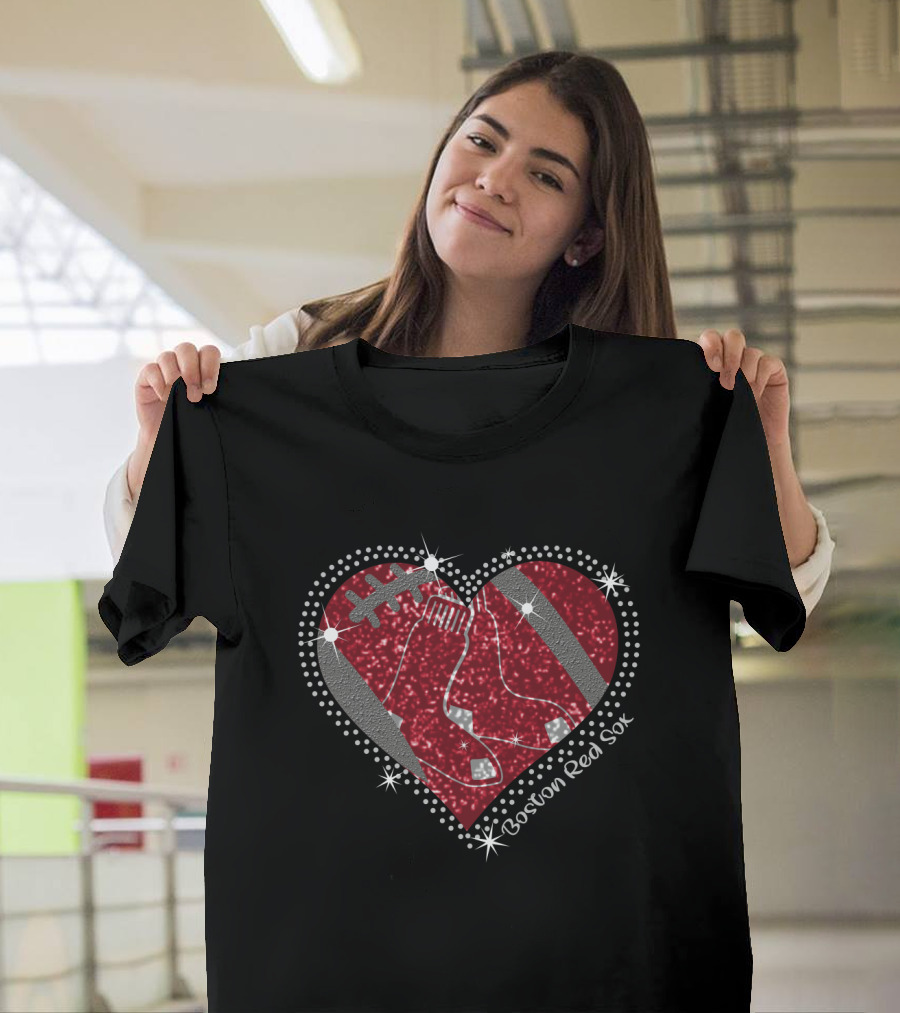 Boston Red Sox Heart With Football Elements T-Shirt