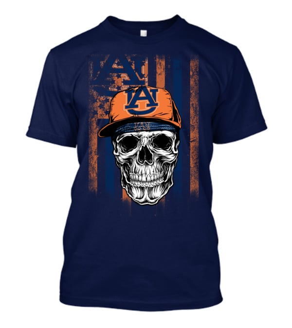 Auburn Tigers Skull With Hat And Striped T-Shirt