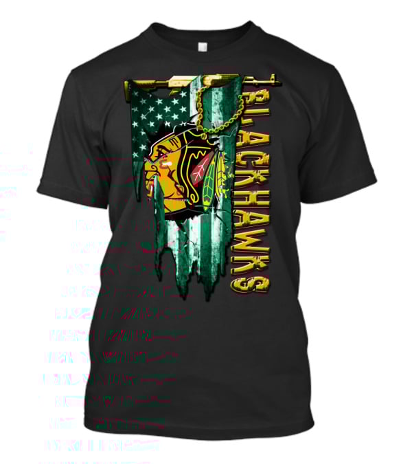 Blackhawks American Flag Style Tee T-Shirt