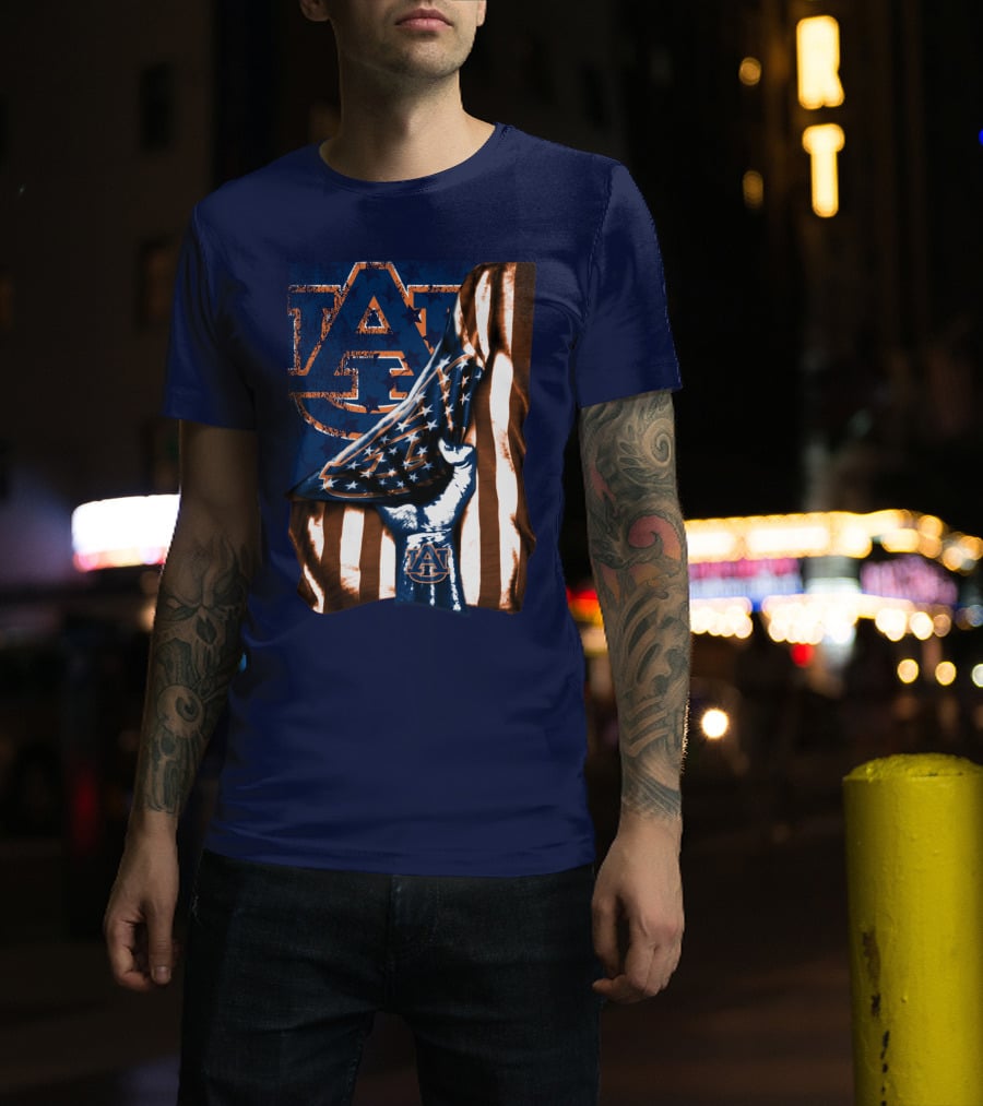 Auburn Tigers American Flag Hand Symbol With Au T-Shirt