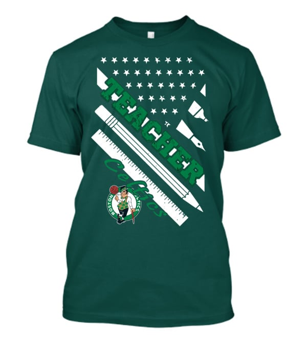 Boston Celtics Teacher Stars And Stripes Pencil Ruler T-Shirt