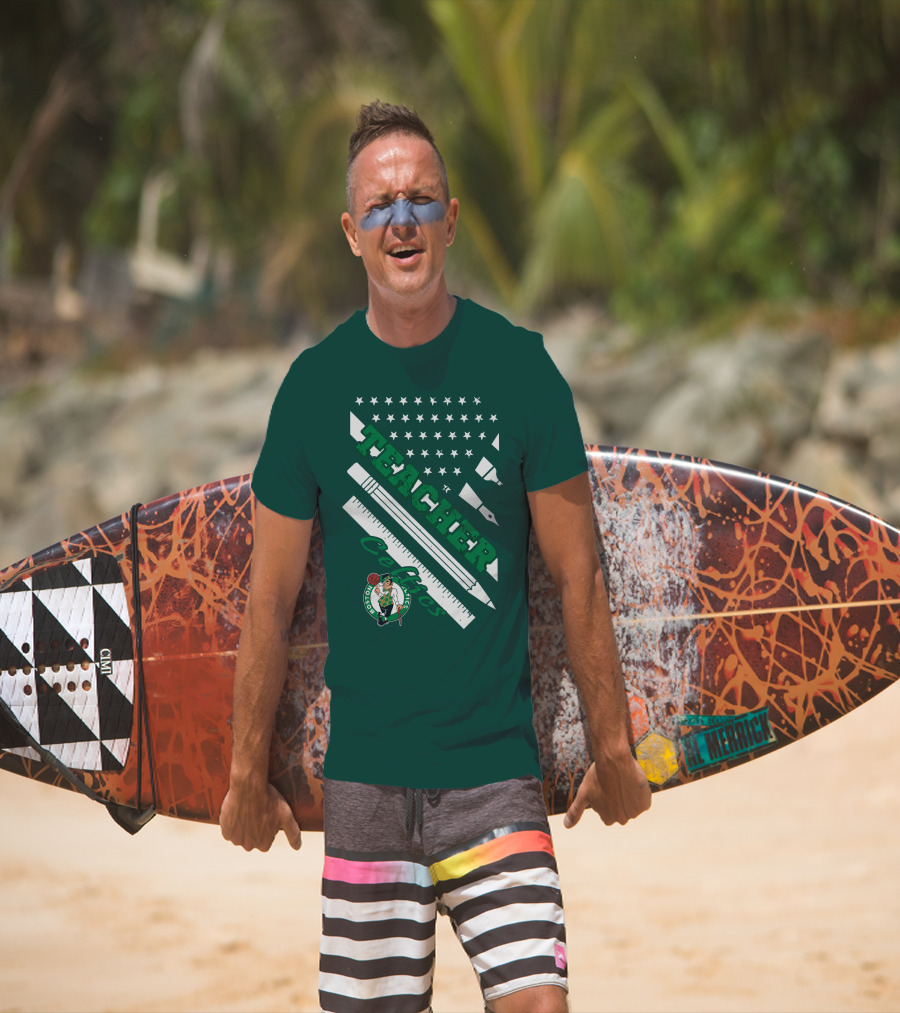 Boston Celtics Teacher Stars And Stripes Pencil Ruler T-Shirt