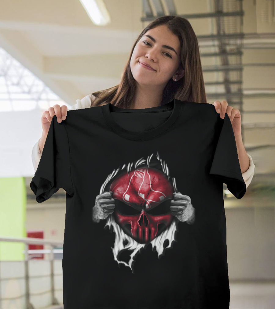 Boston Red Sox Skull Emblem with Hands Tearing T-Shirt