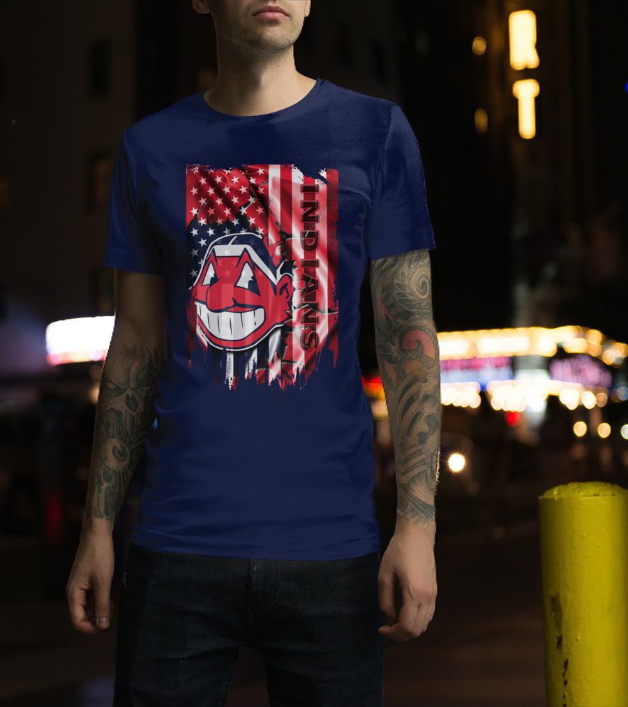 Cleveland Indians Chief Wahoo American Flag Patriotic Baseball T-Shirt