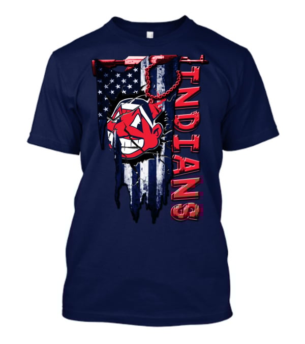 Cleveland Indians Vintage Chief Wahoo With American Flag And Red Chain T-Shirt