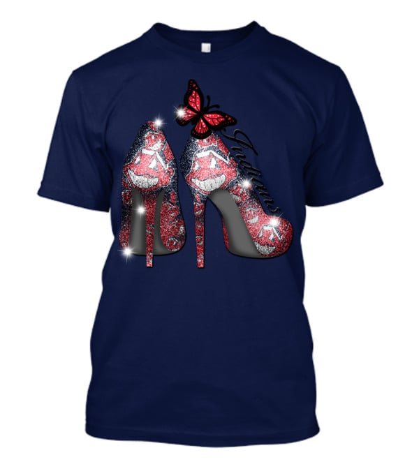 Cleveland Indians Heels With Butterfly And Baseball Motif T-Shirt