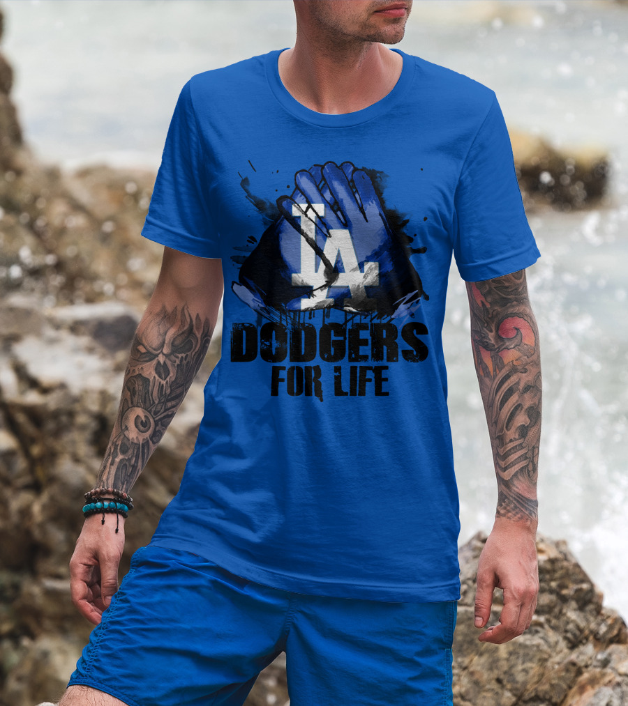 La Dodgers For Life Blue Graphic Featuring Iconic Logo With Hands T-Shirt