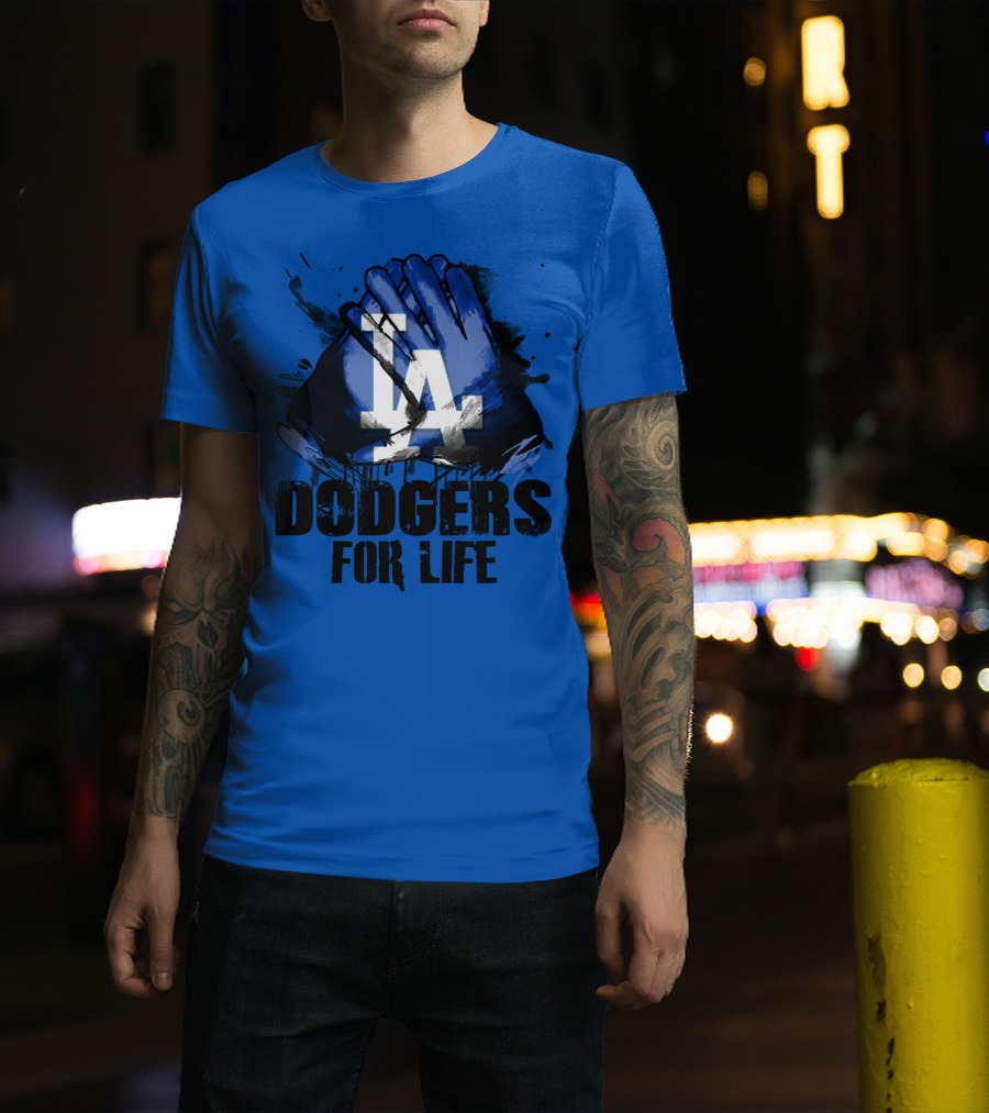 La Dodgers For Life Blue Graphic Featuring Iconic Logo With Hands T-Shirt