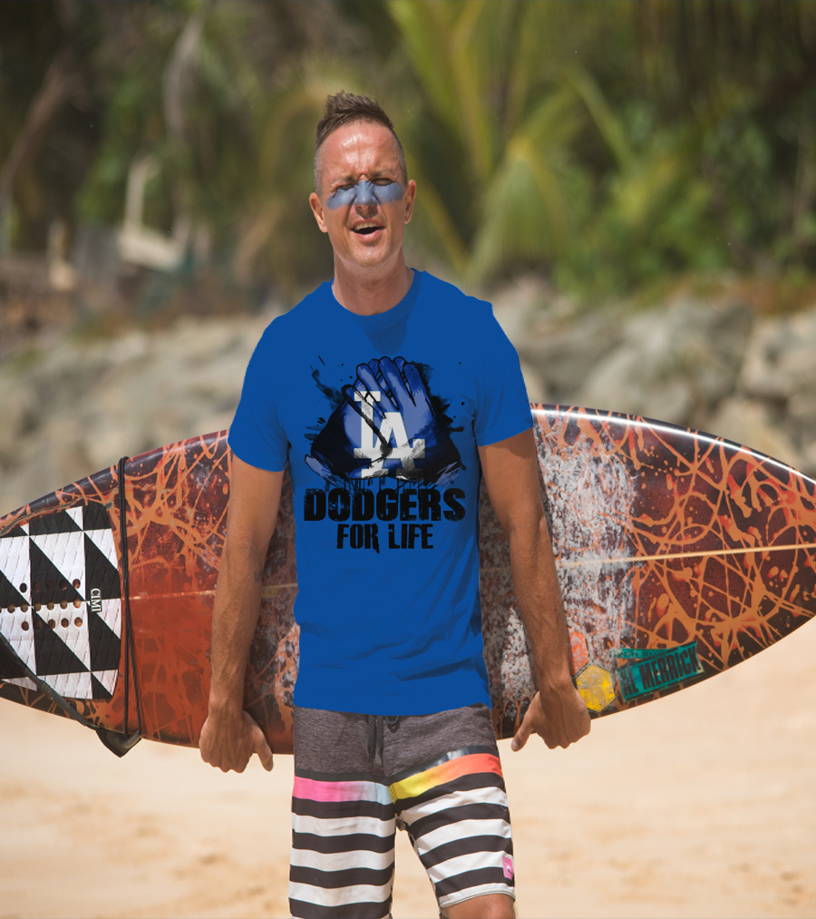 La Dodgers For Life Blue Graphic Featuring Iconic Logo With Hands T-Shirt