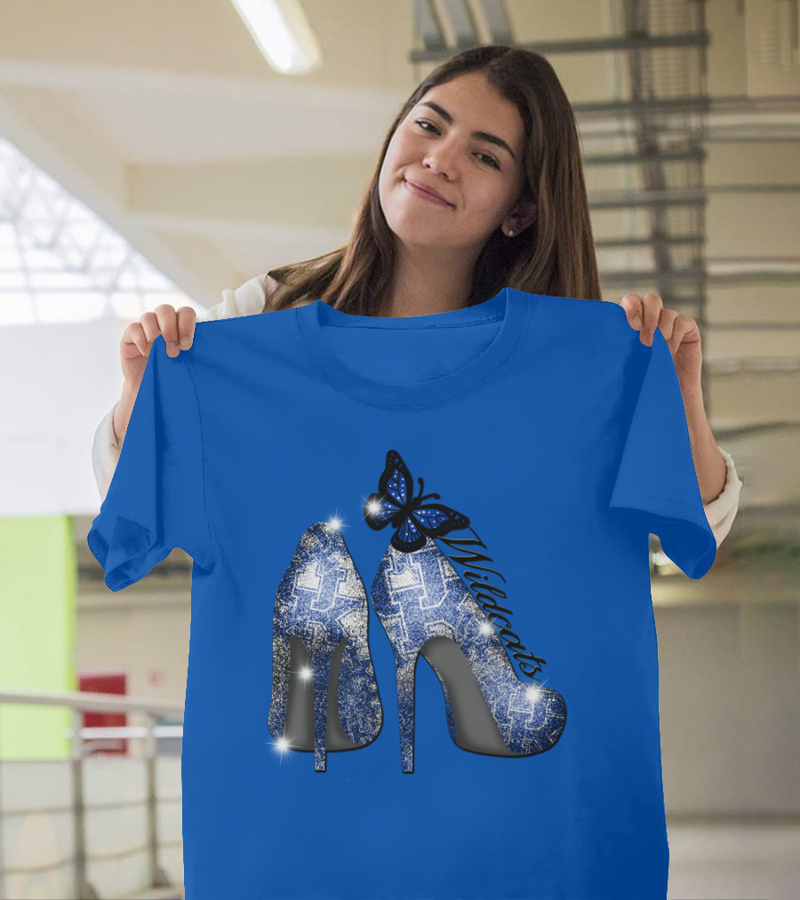 Kentucky Wildcats High Heels And Butterfly In Blue T-Shirt