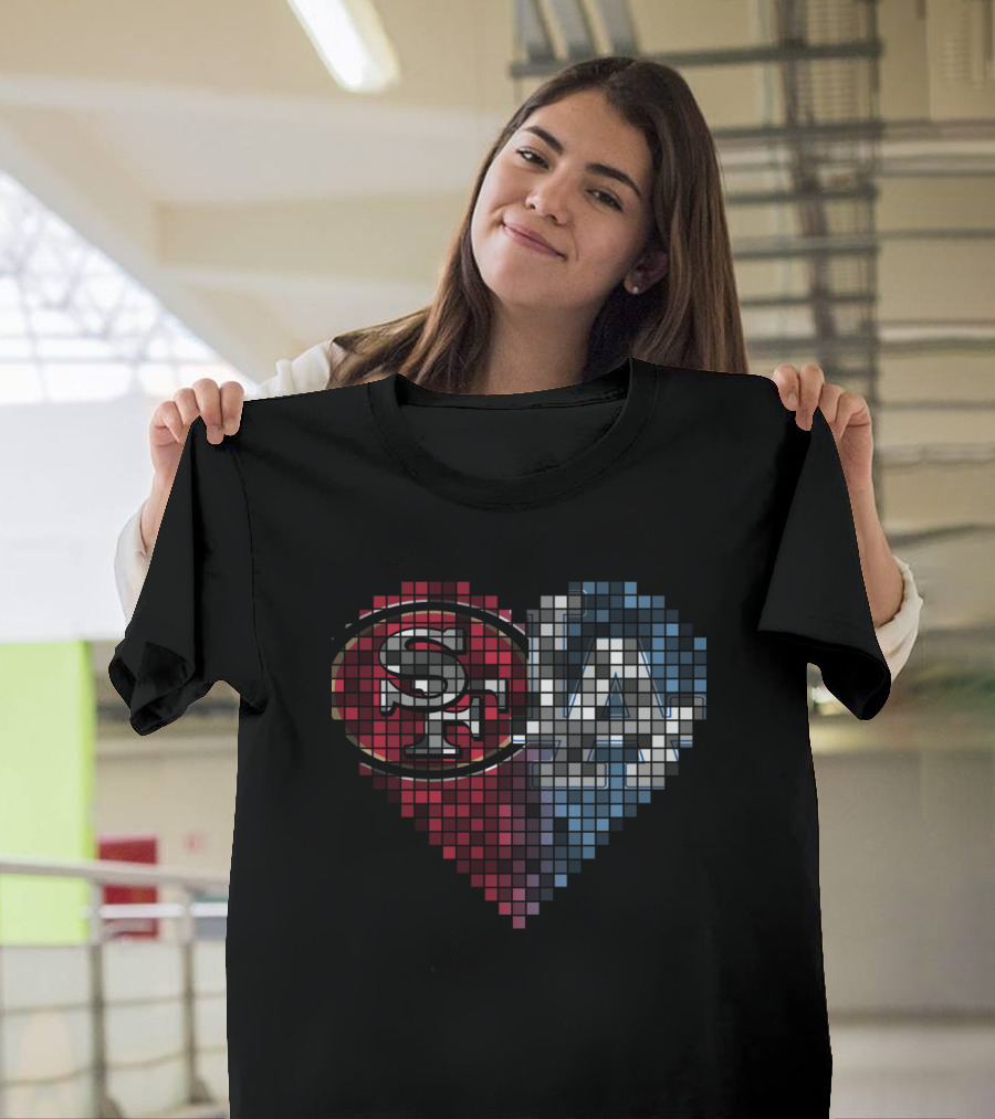 Ttr 002 San Francisco 49ers Los Angeles Dodgers Heart Pixel Mosaic T-Shirt