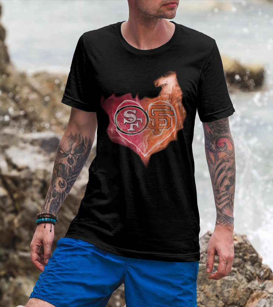 San Francisco 49ers Giants Heart Flame Combo T-Shirt
