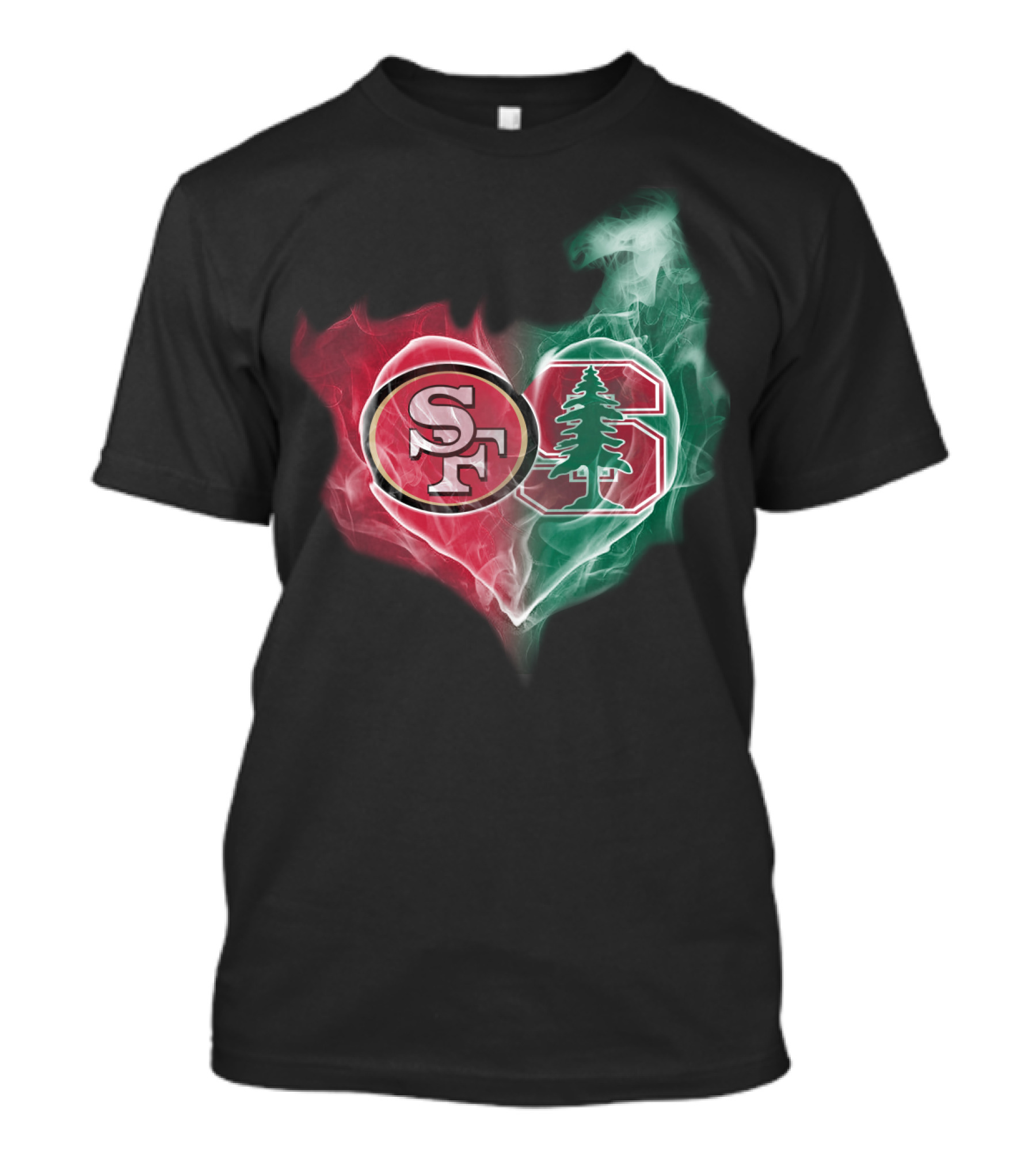 San Francisco 49ers And Stanford Cardinal Heart-Shaped Smoke Logos T-Shirt