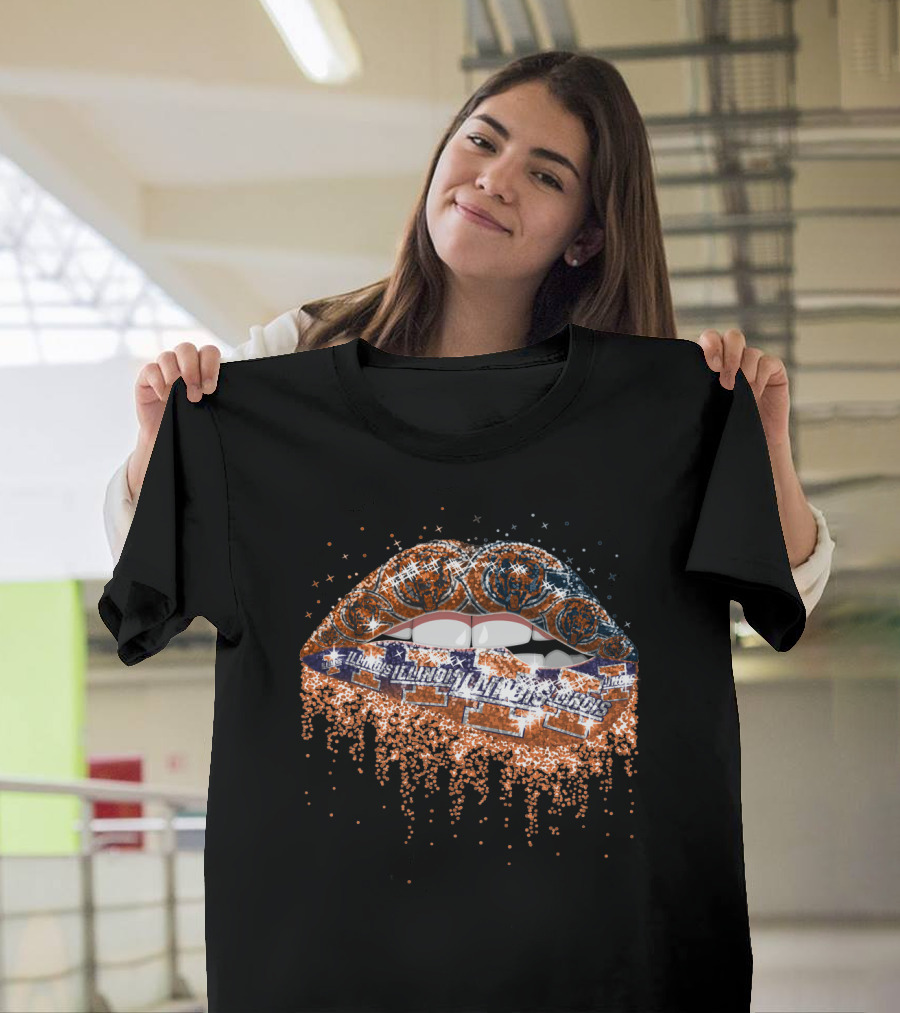 Illinois Fighting Illini Lips Glitter T-Shirt