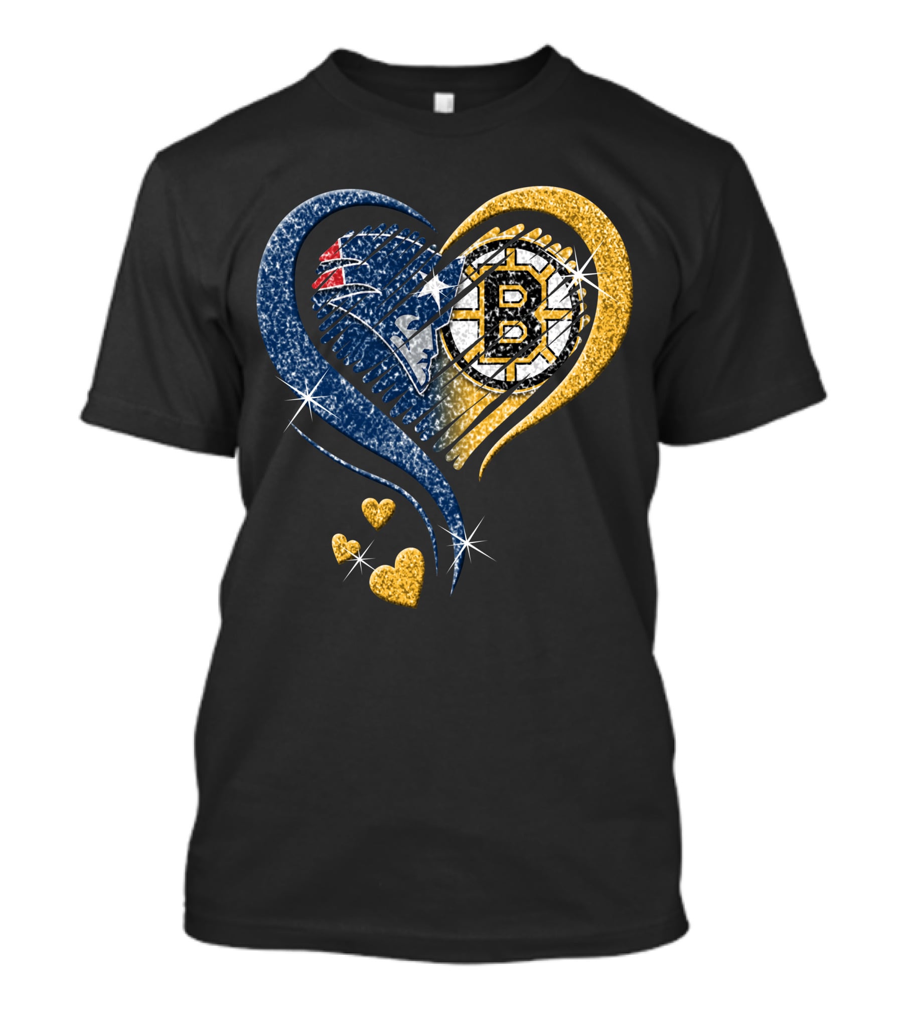 New England Patriots Boston Bruins Heart Design T-Shirt