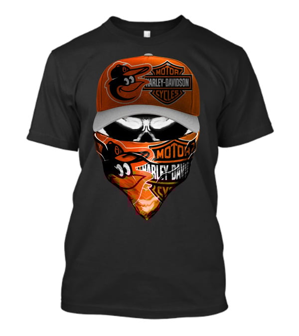 Baltimore Orioles Harley Davidson Hybrid Skulled Style T-Shirt