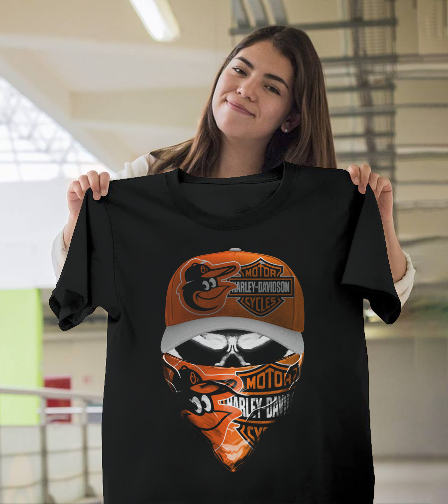 Baltimore Orioles Harley Davidson Hybrid Skulled Style T-Shirt