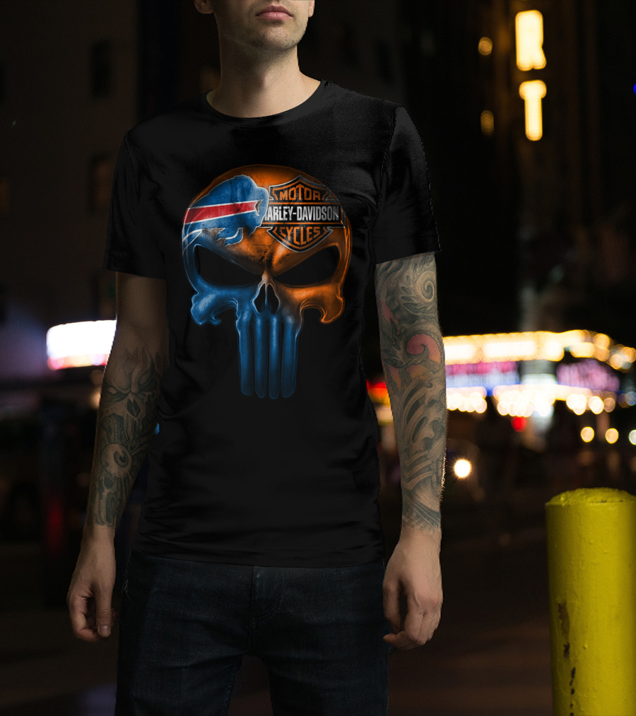 Buffalo Bills Harley Davidson Punisher Skull T-Shirt