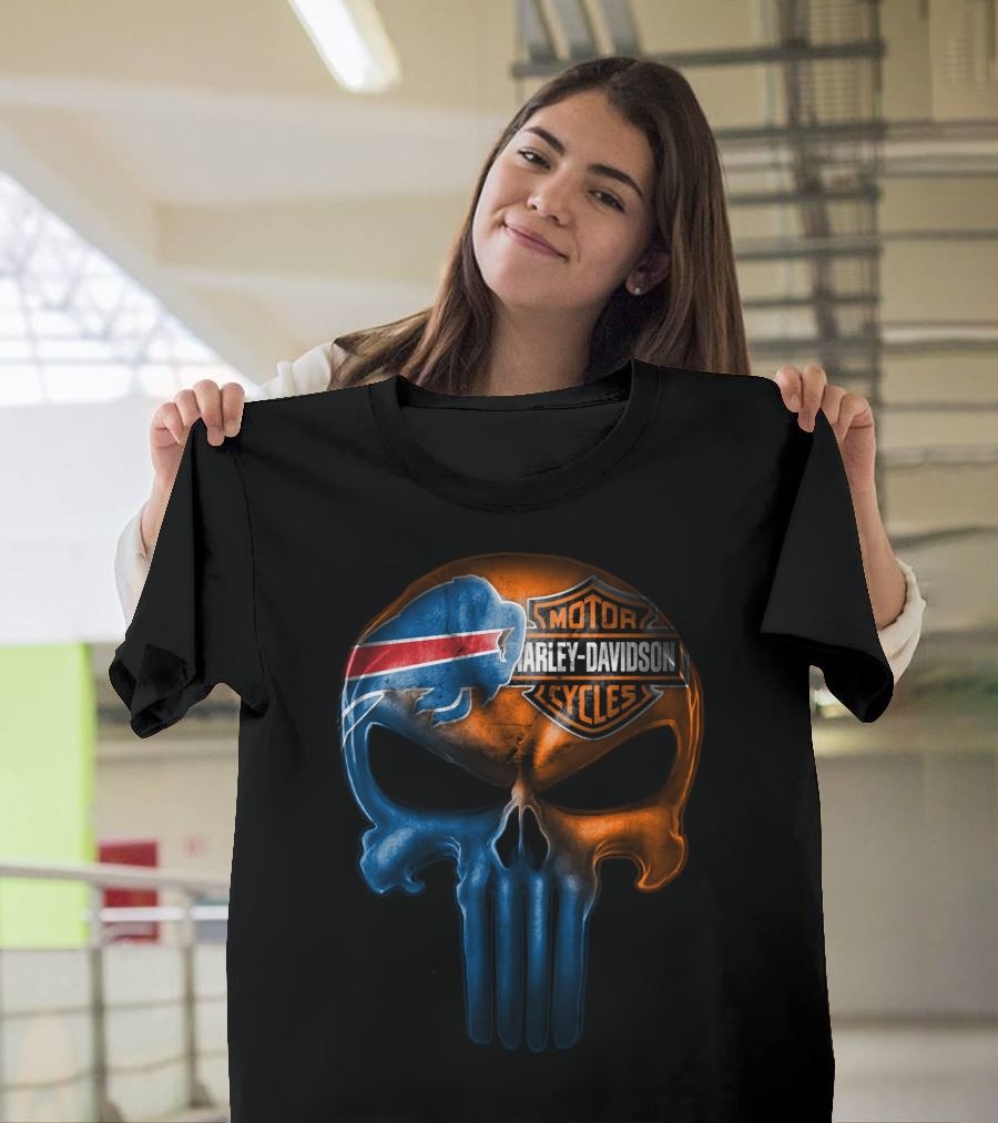Buffalo Bills Harley Davidson Punisher Skull T-Shirt