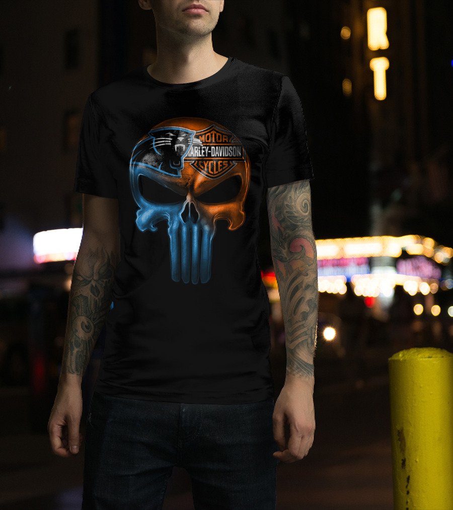 Carolina Panthers Harley Davidson Skull T-Shirt