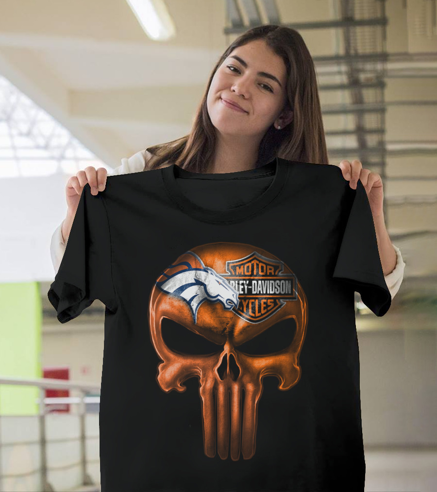 Denver Broncos Harley Davidson Punisher Skull T-Shirt