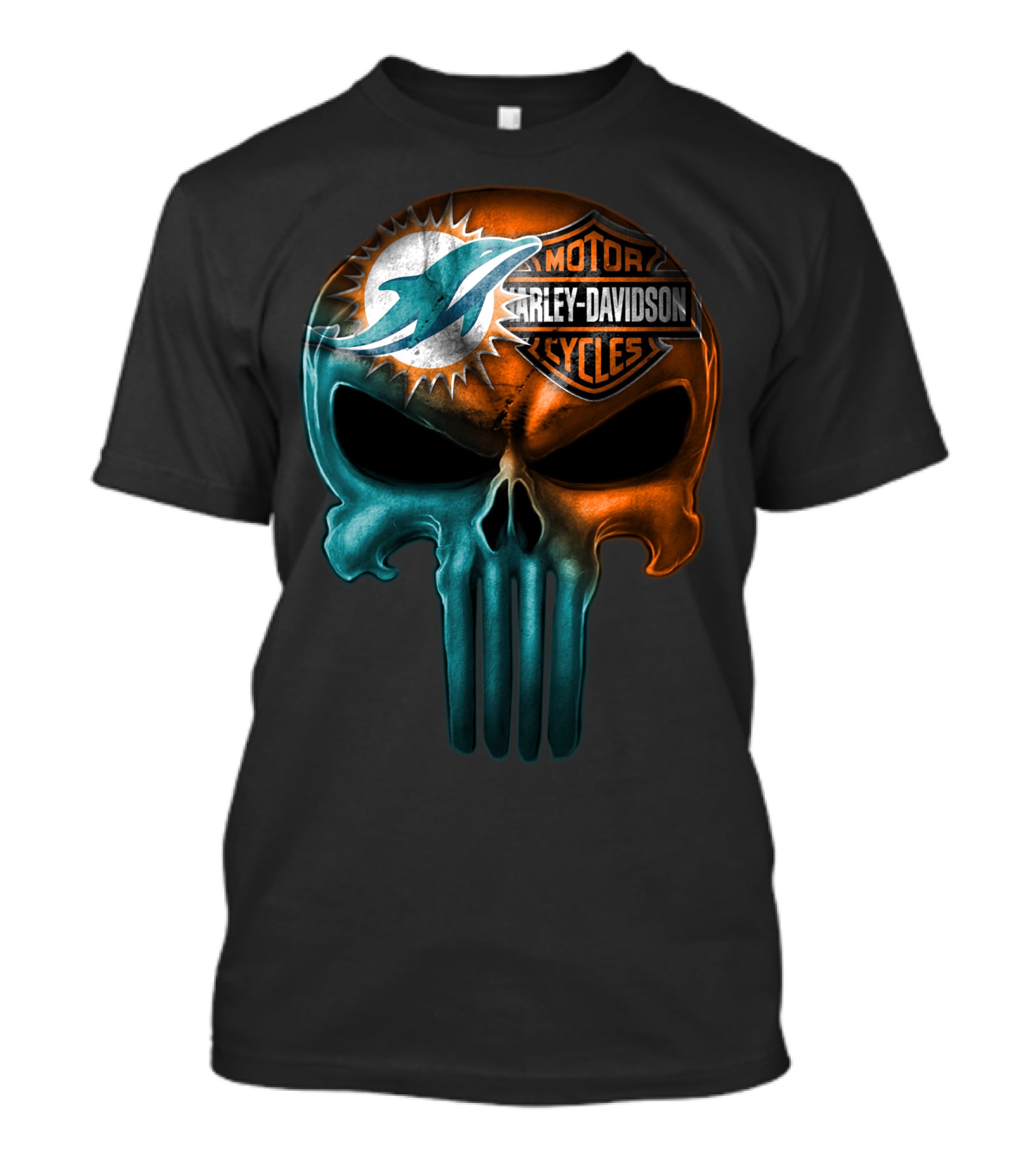 Miami Dolphins Harley Davidson Punisher Skull T-Shirt