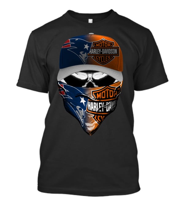 Harley Davidson Motorcycles New England Patriots Skull Bandana Cap T-Shirt