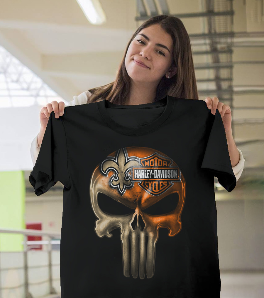 Harley Davidson Motorcycles Skull With Fleur-De-Lis T-Shirt