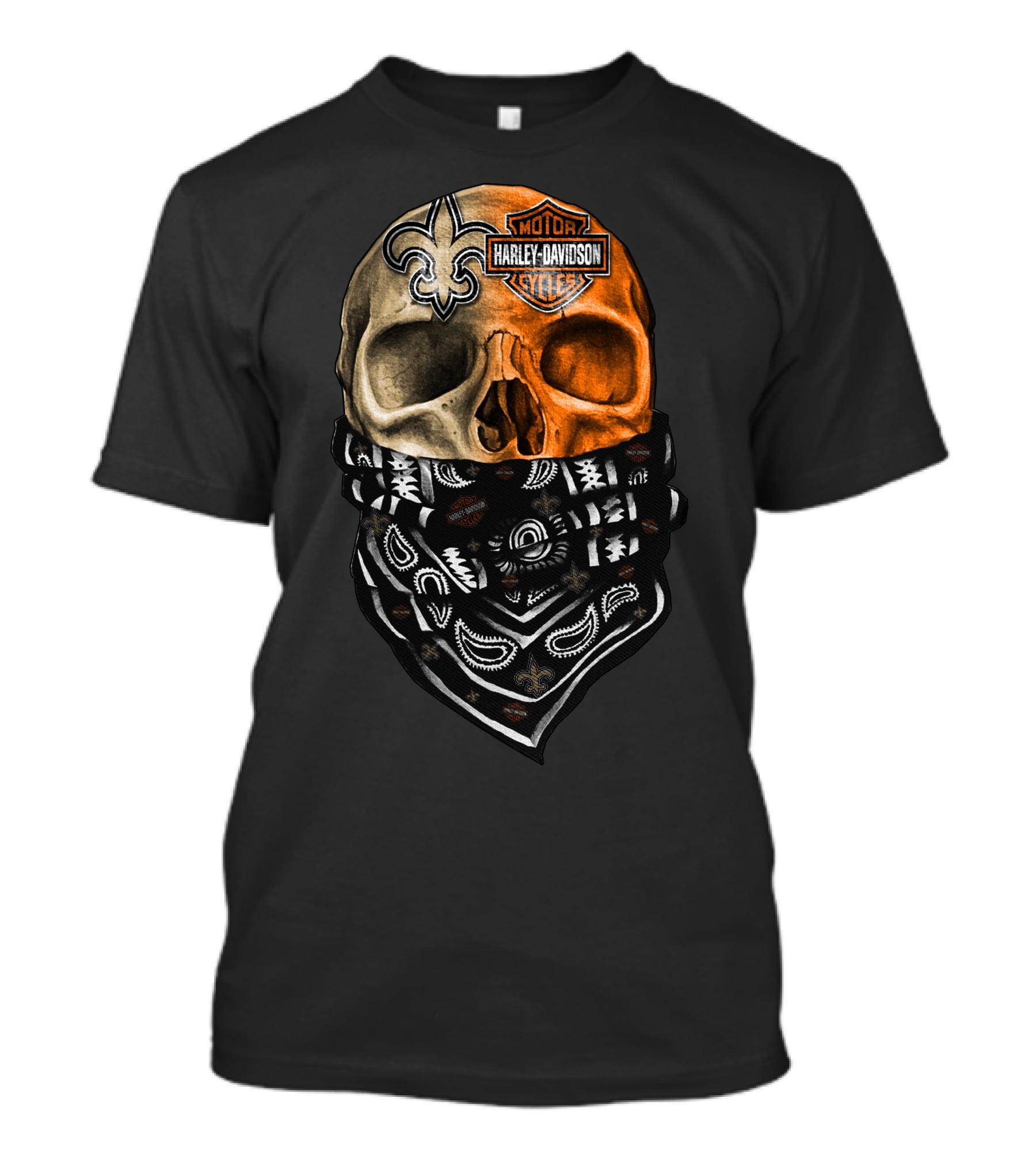 Harley Davidson Skull With Bandana And Fleur-De-Lis Symbol T-Shirt